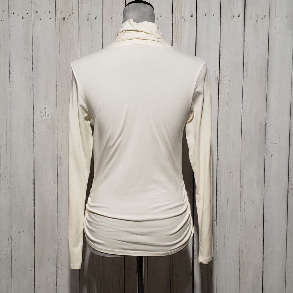 Coldwater Creek XS Turtleneck Top Cream Ruched Minimalist Casual Preppy Academia - Picture 4 of 7